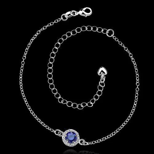 Miniatura 3 de Elegante tobillera azul de plata de ley 925, cadena de pie, Plata de ley Cristal Diamante de imitación