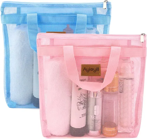 Miniatura 12 de Hommtina 2 bolsas de malla de ducha de secado rápido para colgar artículos de tocador y baño organizador para viajes y natación con cremallera