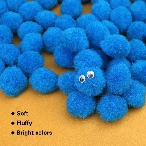 Miniatura 5 de 150 Pompones Azul Claro, Pompones de 1 Pulgada con Ojos Saltones Autoadhesivos para Manualidades, Pequeñas Bolas Esponjosas Pompom Bolas de Peluche