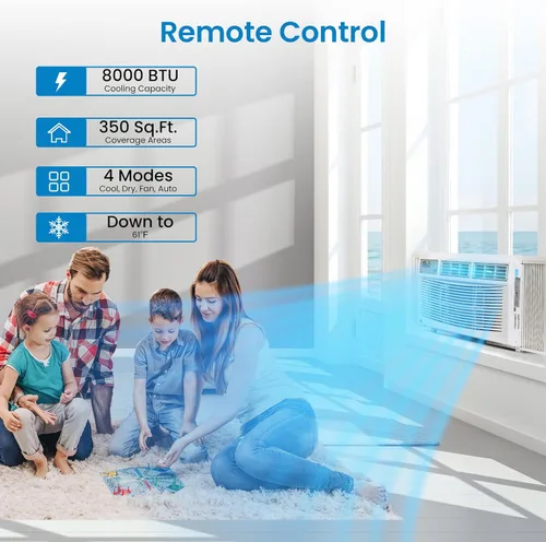 Miniatura 2 de Litake Aire acondicionado inteligente de ventana de 8,000 BTU, enfría hasta 350 pies cuadrados con control remoto y WiFi, ahorro de energía