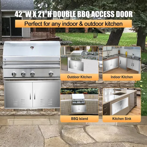 Miniatura 3 de Puertas de cocina para exteriores, 42 pulgadas de ancho x 21 pulgadas de alto, puerta de acceso para barbacoa de acero inoxidable con rejillas