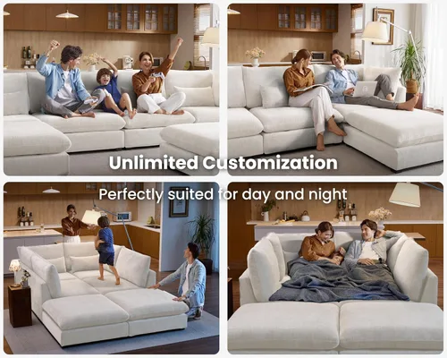 Miniatura 5 de Sofá Modular de Gran Tamaño, Sofá Seccional de Chenilla Nube Extra Profundo con Chaise Otomana, Sofá Esponjoso de Chenilla de 4 Plazas para Sala
