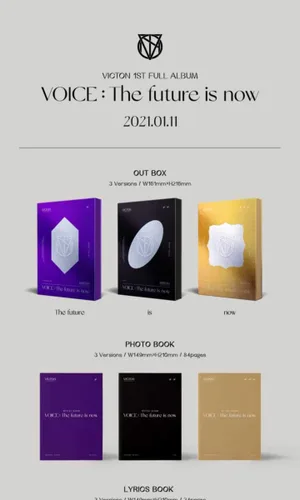 Victon Voice : The Future is Now 1st Album 3 Versión Set CD+1p Póster+84p PhotoBook+Libro de Letras de 24p+1p Marcador+1p Pop-Up+1p PhotoCard+1p