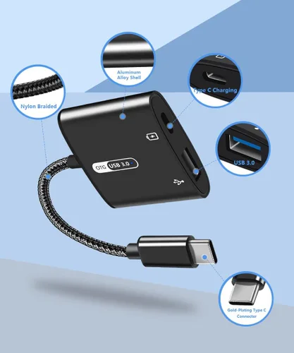 Miniatura 7 de Adaptador USB C OTG con alimentación, 2 en 1 USB C a USB hembra con adaptador de carga PD de 60 W compatible con iPhone 17/16/15, iPad Pro/Air 6