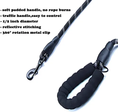 Miniatura 5 de Love Dream Correa para perro de 5 pies de largo con 2 cómodas asas acolchadas, hilos reflectantes con doble asa para control de seguridad, correa
