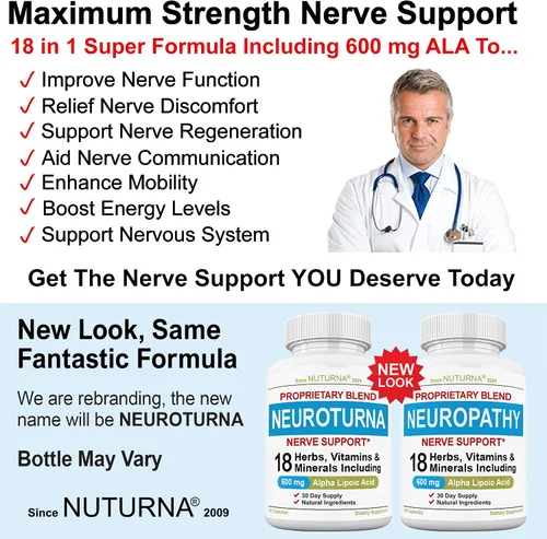 Miniatura 5 de Suplemento de apoyo nervioso neuropatía con 600 mg de ácido alfa lipoico puro, fórmula de máxima fuerza para dedos, manos, dedos de los pies y pies