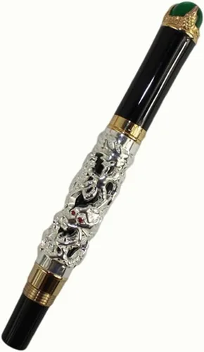 Miniatura 2 de Gullor Retro Culture Jinhao Rollerball Pen 3D Dragon King Play Pearl Pattern Pen - Plata