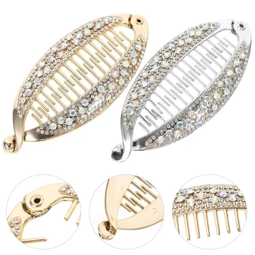 Miniatura 7 de FRCOLOR 4 pinzas para el cabello con forma de pez, peines de resina con diamantes de imitación para el cabello, pinzas para cola de caballo