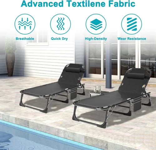 Miniatura 7 de ABORON Catres de campamento de 5 posiciones para adultos, catre de dormir plegable al aire libre, tumbona plegable con almohada, silla reclinable