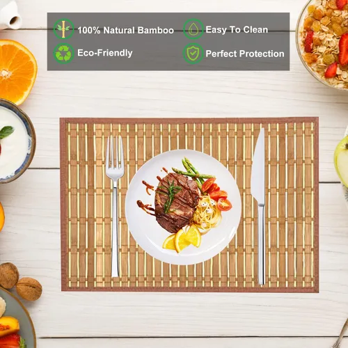 Miniatura 3 de Set of 8 Bamboo Slats Placemat Modern Placemats Natural Anti-Slip Bamboo Placemats Washable Heat-Resistant Table Mats for Kitchen Dinning Room Table
