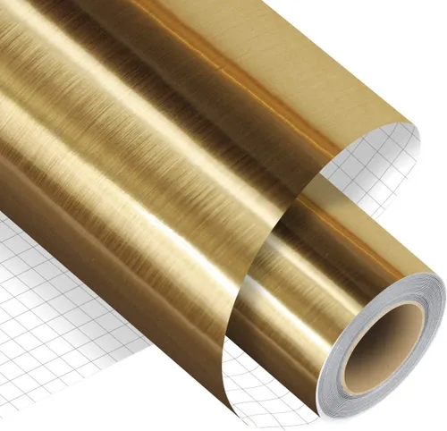 Rollo de vinilo adhesivo permanente dorado cepillado, 12 pulgadas x 15 pies, vinilo permanente de alta calidad para manualidades, letreros, álbumes