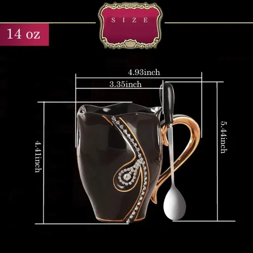 Miniatura 7 de Taza de café con diamantes de imitación, taza de agua de 14 onzas para oficina y hogar, taza de café única, bonitas tazas de café de cerámica