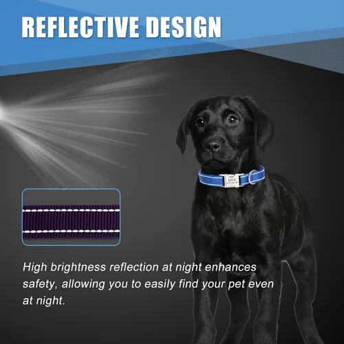 Miniatura 3 de Collar de perro personalizado con etiqueta de nombre, collar de nailon reflectante para mascotas, collares de perro con hebilla grabada Rosa