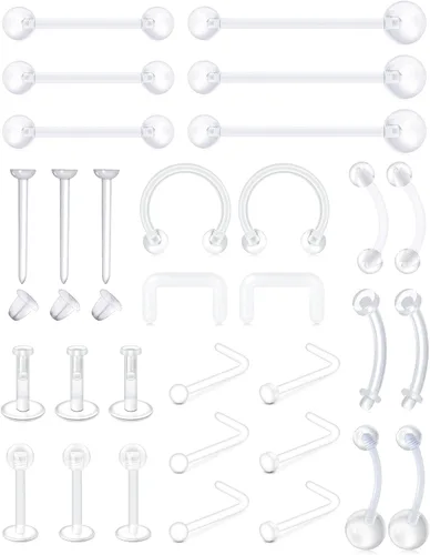 MODRSA Juego Mixto de Retenedores de Piercing Transparentes para Septum, Pernos de Nariz, Anillos de Labio Flexibles, Anillos de Lengua, Anillos de