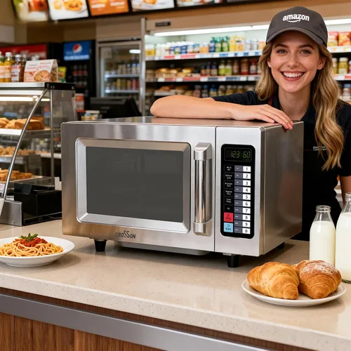 Miniatura 7 de CROSSON Horno microondas comercial para encimera de 25L con 10 menús de memoria programables, 5 niveles de potencia, 3 etapas de cocción y control