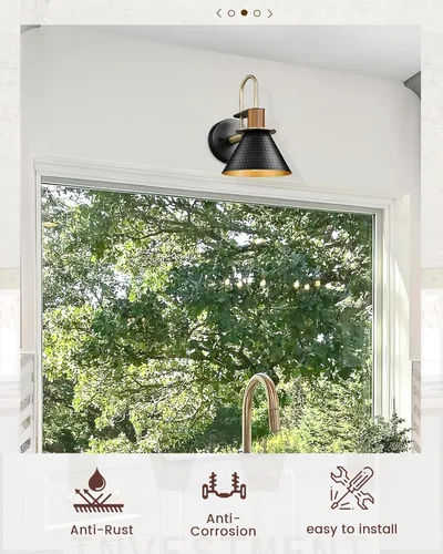 Miniatura 5 de HWH - Juego de 2 apliques de pared modernos, iluminación industrial de pared de granero de latón para dormitorio, cocina, pantalla de metal Negro