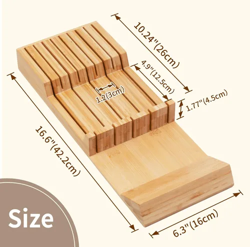Miniatura 3 de Utoplike Organizador de cajón para cuchillos Bloque de cuchillos de bambú para cocina, Soporte para bistecs de mango grande, Apto para 9 cuchillos