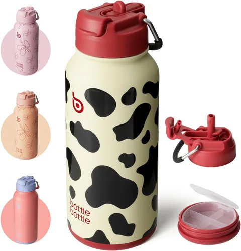 Miniatura 12 de BOTTLE BOTTLE Botella de agua deportiva de acero inoxidable de 32oz con aislamiento, botella de agua con pajita con diseño de tapa de doble uso