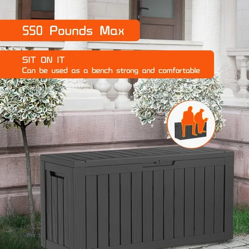 Miniatura 5 de DRATO Caja de cubierta de 80 galones, caja de almacenamiento al aire libre para muebles de patio, cojines de patio, herramientas de jardinería, Negro
