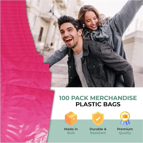 Miniatura 6 de Paquete de 100 bolsas de plástico brillante para mercancías de 12 x 15 pulgadas de grosor de 12 x 15 pulgadas de grosor, asas troqueladas, perfectas
