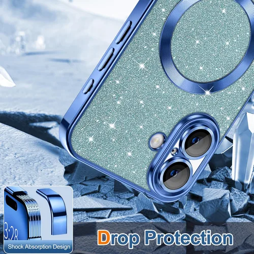 Miniatura 4 de Hython para iPhone 16 Funda con chispas brillantes, fundas transparentes magnéticas con protector de lente de cámara [Compatible con MagSafe]