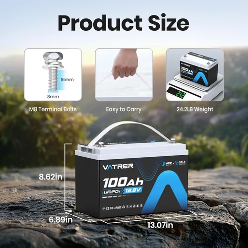 Miniatura 3 de Batería de litio LiFePO4 de 12.8 V 100 AH Grupo 31 con autocalentamiento y monitoreo de aplicaciones, BMS integrado de 100 A, corte de alta