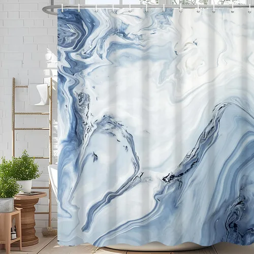 Miniatura 20 de Cortina de ducha abstracta de mármol negro gris y dorado con grietas, cortina de baño moderna ombre impresa, cortina impermeable y lavable de tela