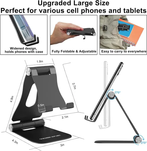 Miniatura 2 de YOSHINE Soporte para teléfono celular, soporte de teléfono mejorado para escritorio, soporte ajustable para tableta, soporte plegable de aluminio