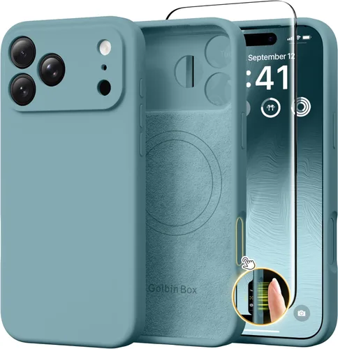 Miniatura 77 de GolbinBox Funda magnética para iPhone 17, compatible con MagSafe, cubierta de silicona integrada para control de cámara, funda de silicona líquida a