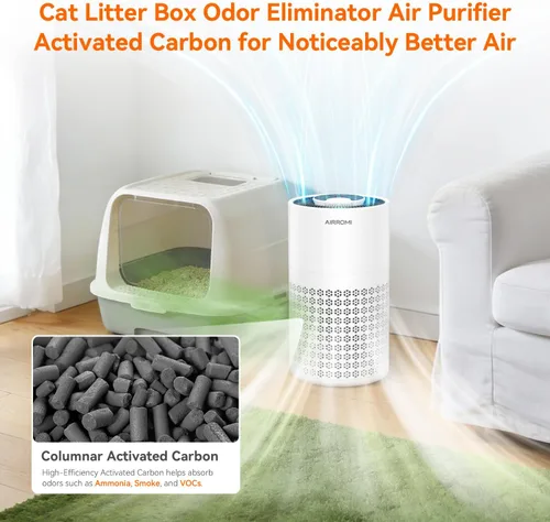 Miniatura 4 de Purificador de aire AIRROMI para dormitorio con filtro HEPA 3-en-1, purificador de aire para mascotas para el olor a orina de gato en el hogar