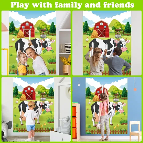 Miniatura 3 de PLULON Juega a Colocar la Cola en la Vaca Juego de Fiesta para Niños, Juego Temático de Granja y Vaca para Cumpleaños Animales Póster de Vaca