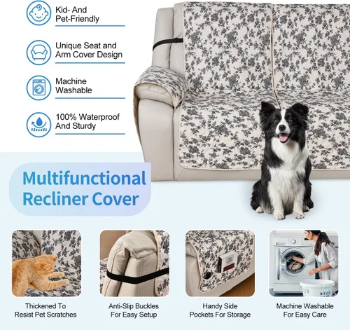 Miniatura 6 de ALIECOM Fundas de sofá modular reclinable en forma de L, 100% impermeables, fundas para sofá seccional, fundas lavables con estampado, protector