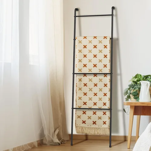 ABQ Escalera para Mantas Toallero al Aire Libre para Piscina, Soporte Decorativo de Metal para la Sala de Estar Baño, Negro