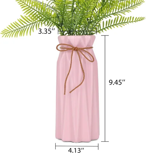 Miniatura 2 de VanEnjoy Floreros geométricos de cerámica rosa de 9 pulgadas para flores artificiales frescas, decoración para habitación, dormitorio, oficina