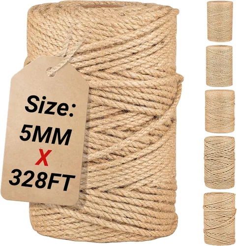 Miniatura 5 de Cuerda de yute natural de 0.039 in x 1312 pies, cuerda de yute a granel para manualidades, jardinería, envoltura de regalos, cordón decorativo