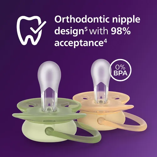 Miniatura 3 de Philips Avent Chupetes ultrasuaves – Diseño ortodóntico, para bebés de 6 a 18 meses, escudo flexible, pezón simétrico de silicona, sin BPA, 2