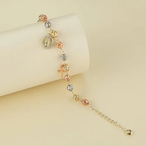 Miniatura 4 de HZMAN Pulsera de cruz con cuentas de rosario virgen de Guadalupe ajustable para mujer, regalo de joyería