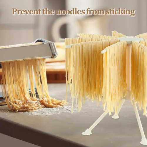 Miniatura 6 de Secador de pasta plegable Ourokhome, secador de espaguetis caseros de plástico con 10 brazos, colgador de fideos plegable para la cocina, estable
