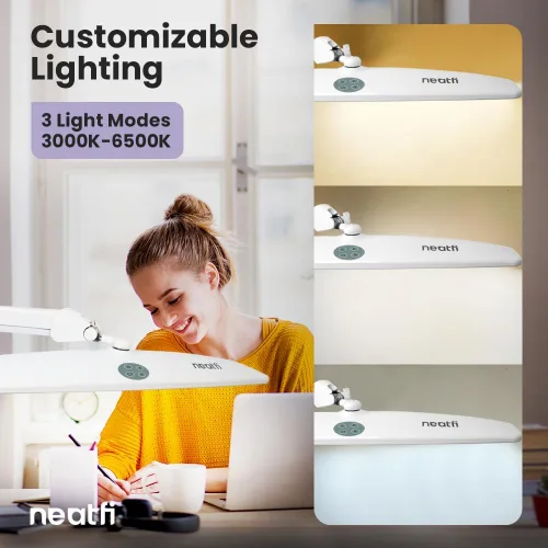 Miniatura 4 de Neatfi Lámpara de escritorio LED XL Cabeza de 20 pulgadas de ancho (blanco-2, CCT con abrazadera)