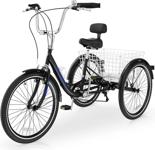 Miniatura 18 de Slsy Triciclo para adultos de 7 velocidades, 20/24/26 pulgadas, bicicleta de 3 ruedas para adultos con cesta de compras grande, capacidad de 350