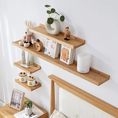 Miniatura 7 de Estantes flotantes de roble – Repisa de madera natural montada en la pared – Repisa de fotos – Estante de almacenamiento de pared para oficina