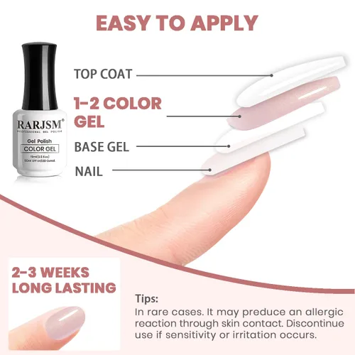 Miniatura 7 de RARJSM Esmalte de Uñas en Gel Rosa con Purpurina Nude, Rosa Brillante con Pigmento Dorado Brillante, Esmalte de Uñas en Gel Gelatinoso Transparente