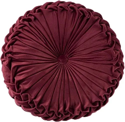 Miniatura 29 de Teieas Almohada redonda de terciopelo para decoración del hogar, cojín redondo plisado para sofá, silla, cama, automóvil, verde esmeralda