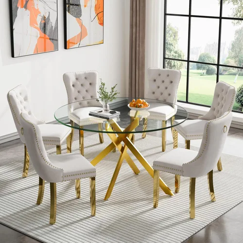 Miniatura 29 de Juego de 4 mesas de comedor de cristal para 4, juego de 4 mesas y sillas de cocina modernas, juego de mesa de comedor de cocina de 5 piezas con mesa