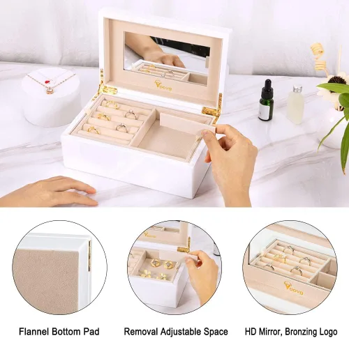 Miniatura 3 de Voova Joyero organizador de madera para mujeres y adolescentes y niñas, estuche de joyería de madera de pintura de piano de lujo con espejo, cajas