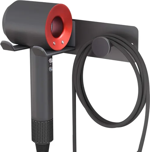 Soporte para secador de pelo montado en la pared, soporte autoadhesivo de acero inoxidable para secador de pelo supersónico Dyson, color negro