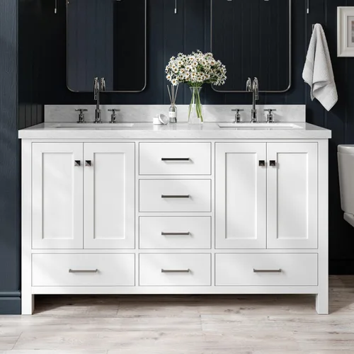 Miniatura 16 de ARIEL Cambridge - Mueble de baño espresso de 43 pulgadas con fregadero, borde de mármol italiano de carrara de 1.5 pulgadas, madera maciza