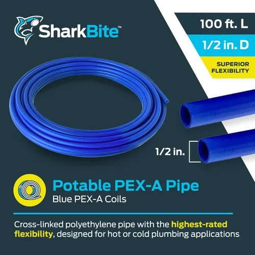 Miniatura 2 de SharkBite - Tubo de agua flexible PEX-A azul de 1/2 pulgada x 100 pies, fabricado en EE. UU., para fontanería, UA60B100