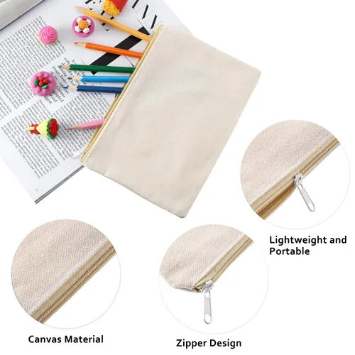 Miniatura 4 de meekoo Paquete de 16 bolsas de lona en blanco para cosméticos, bolsa de maquillaje con cremallera lisa, sublimación, manualidades DIY, bolsa de aseo