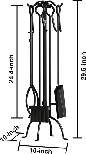 Miniatura 5 de Fire Beauty Juego de herramientas para chimenea de 5 piezas, juego de herramientas de hierro forjado resistente, color negro
